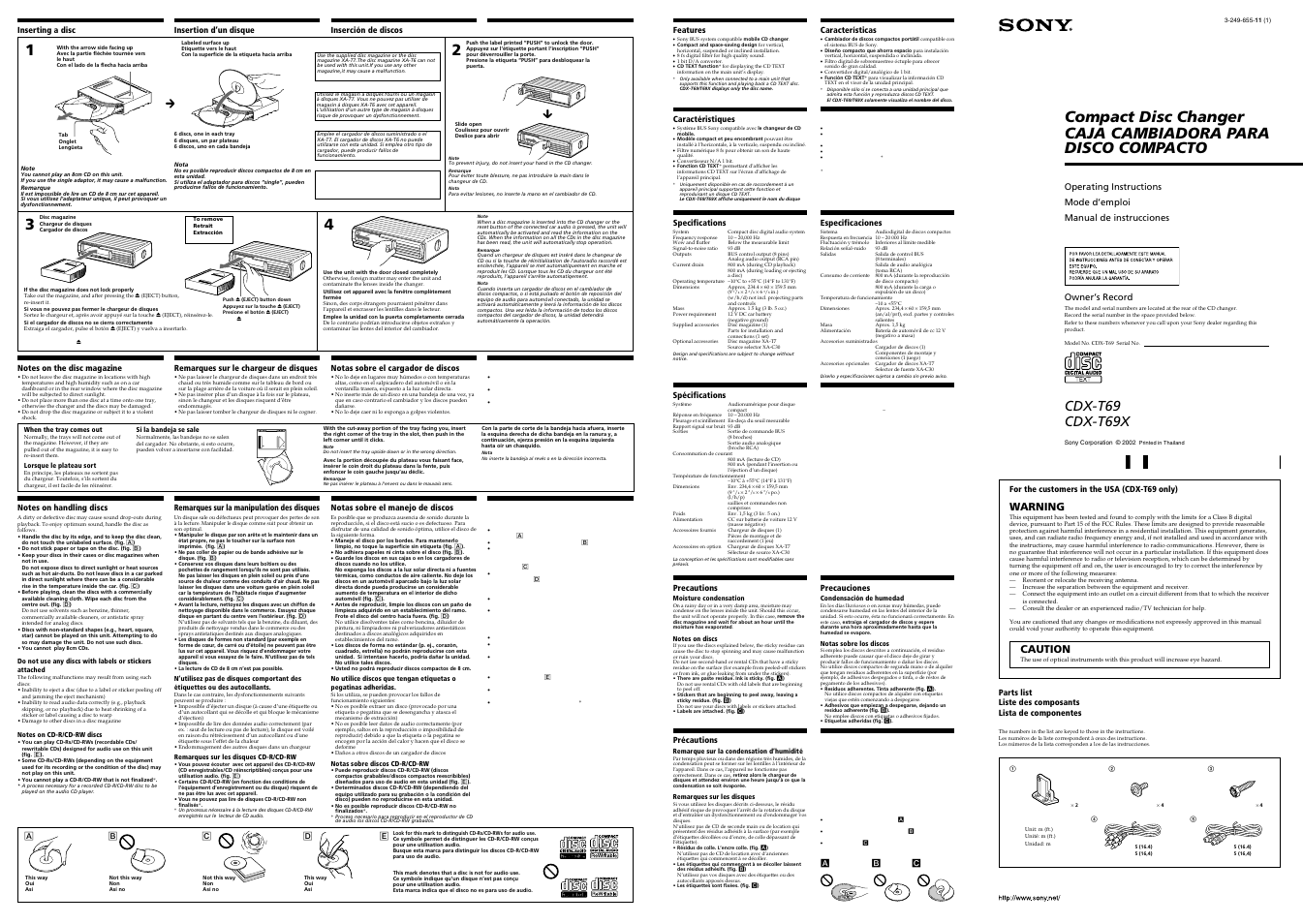 Sony CDX-T69X User Manual | 2 pages