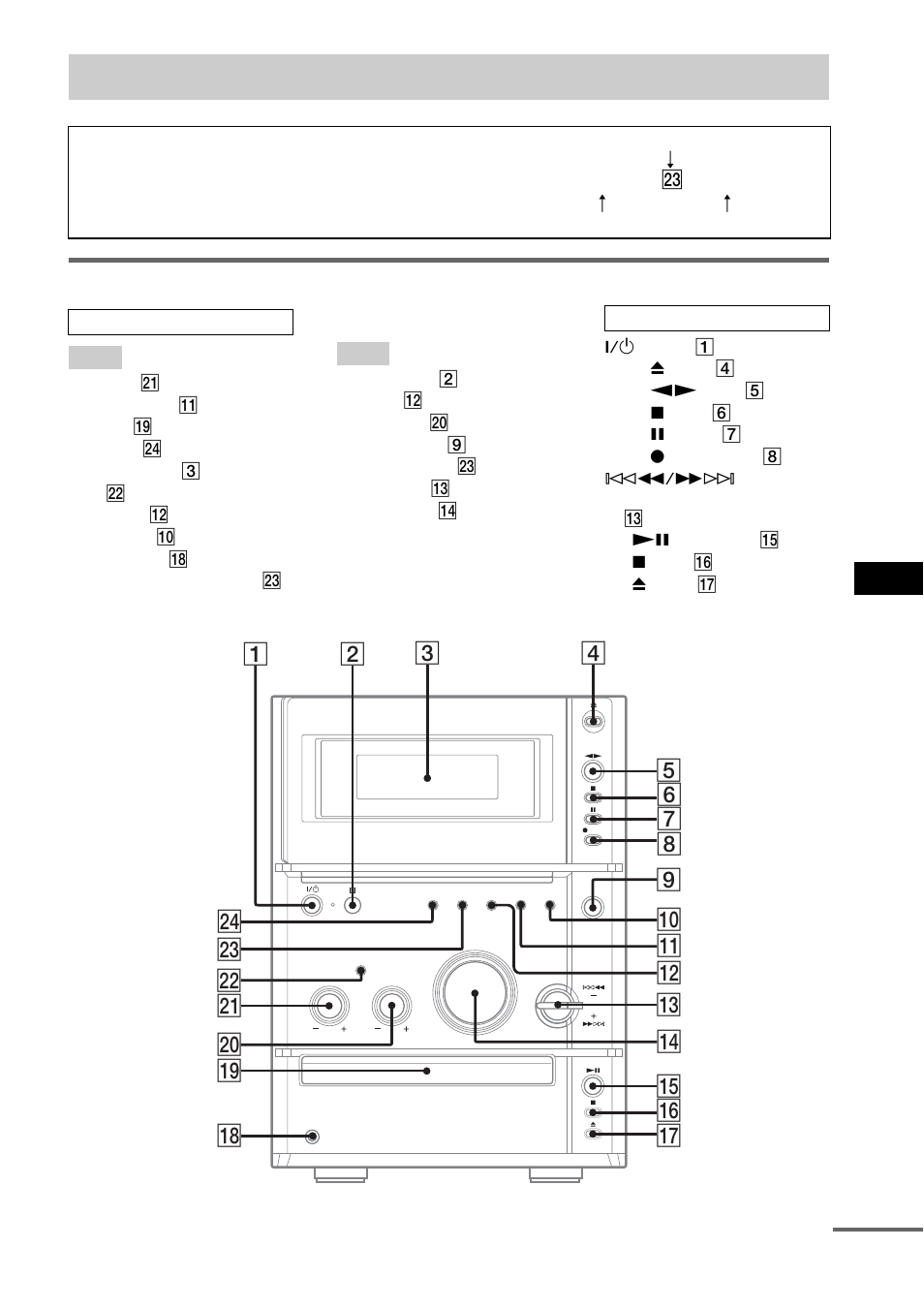 List of button locations and reference pages | Sony CMT-CPX1 User Manual | Page 25 / 28