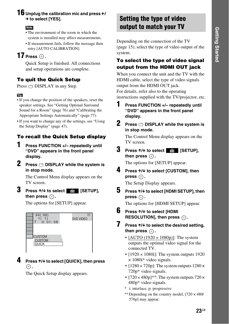 Setting the type of video output to match your tv | Sony DAV-DZ360WA User Manual | Page 23 / 112
