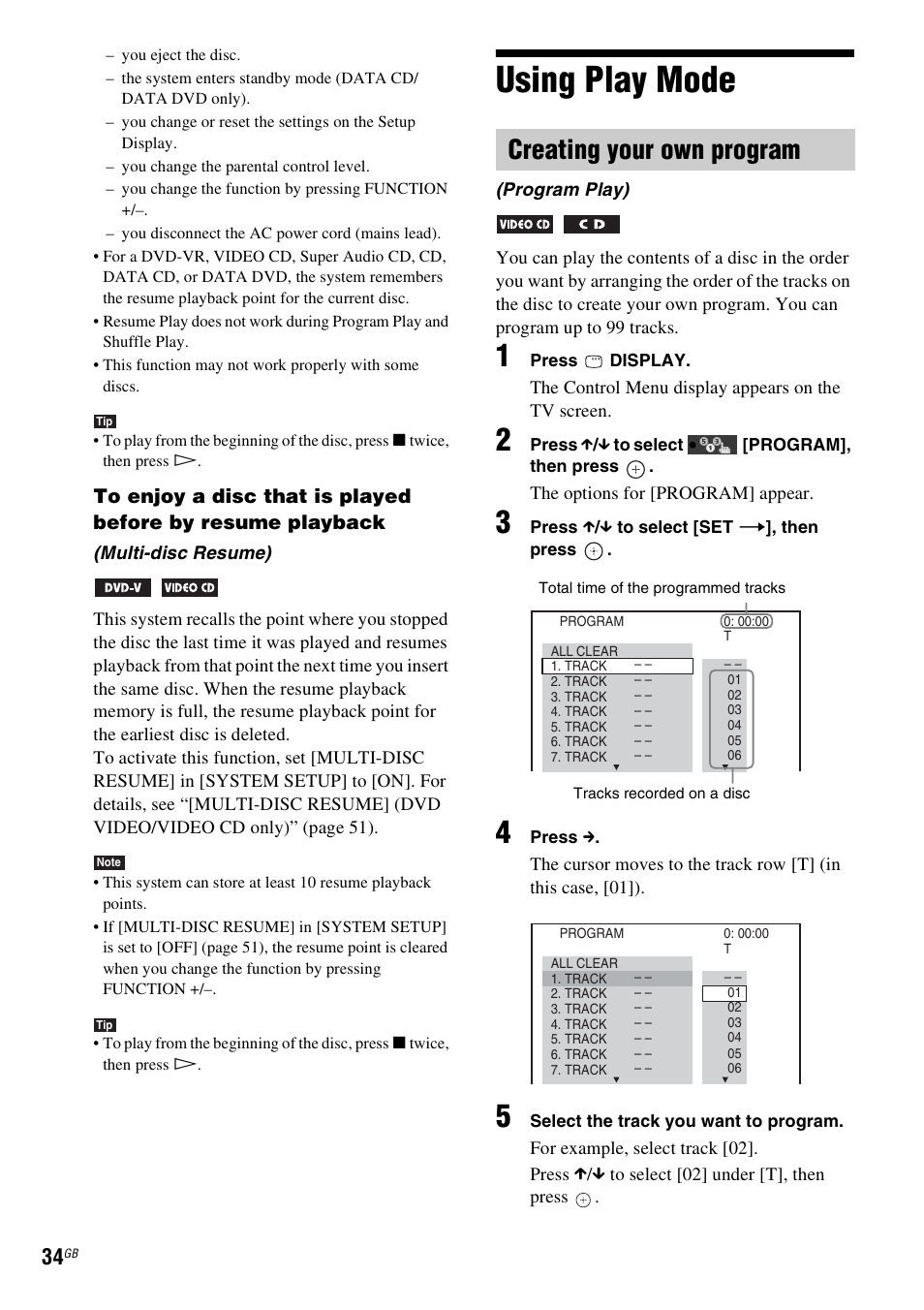 Using play mode, Creating your own program | Sony DAV-DZ360WA User Manual | Page 34 / 112
