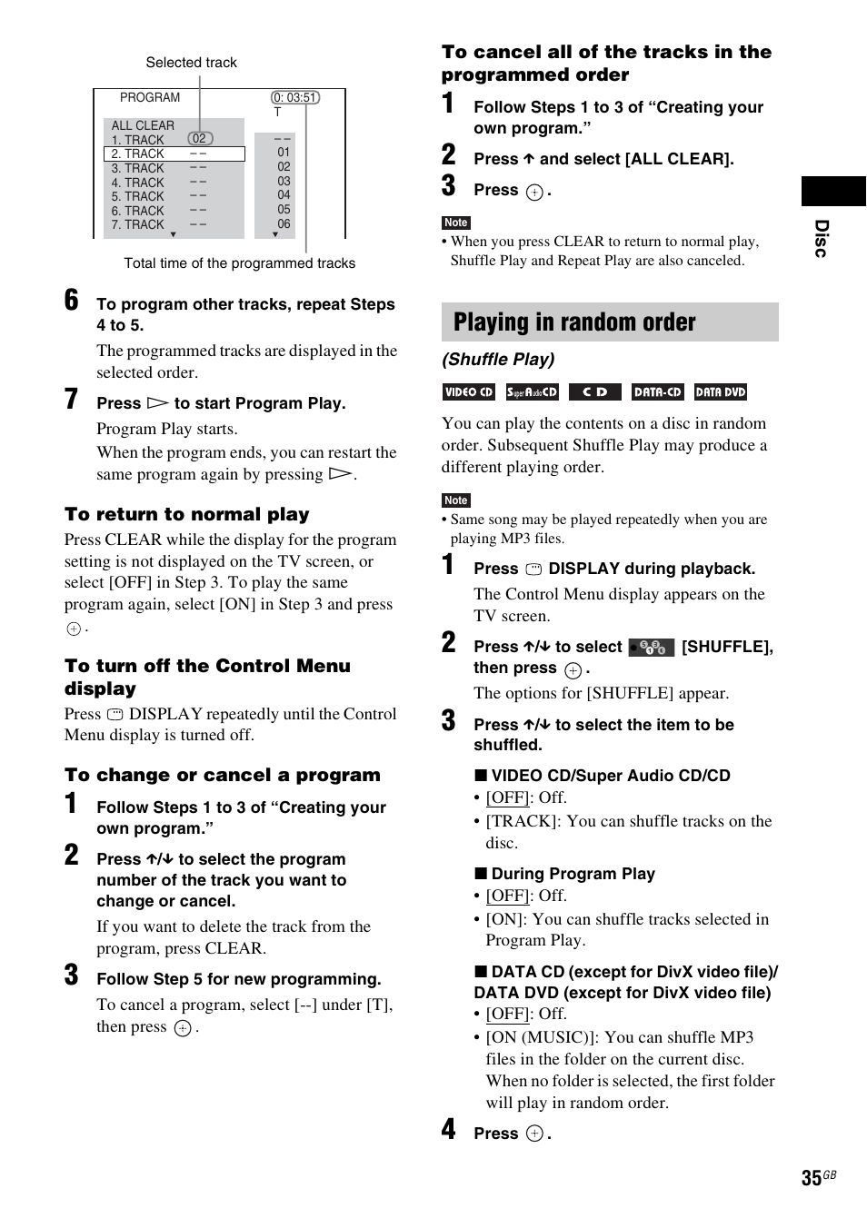 Playing in random order | Sony DAV-DZ360WA User Manual | Page 35 / 112