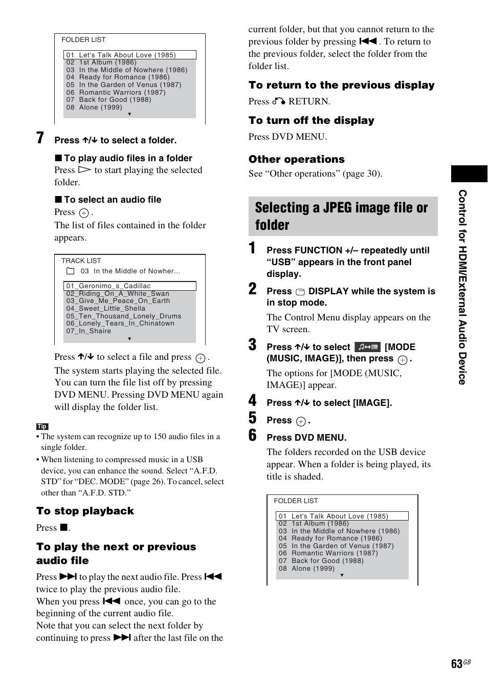Selecting a jpeg image file or folder | Sony DAV-DZ360WA User Manual | Page 63 / 112