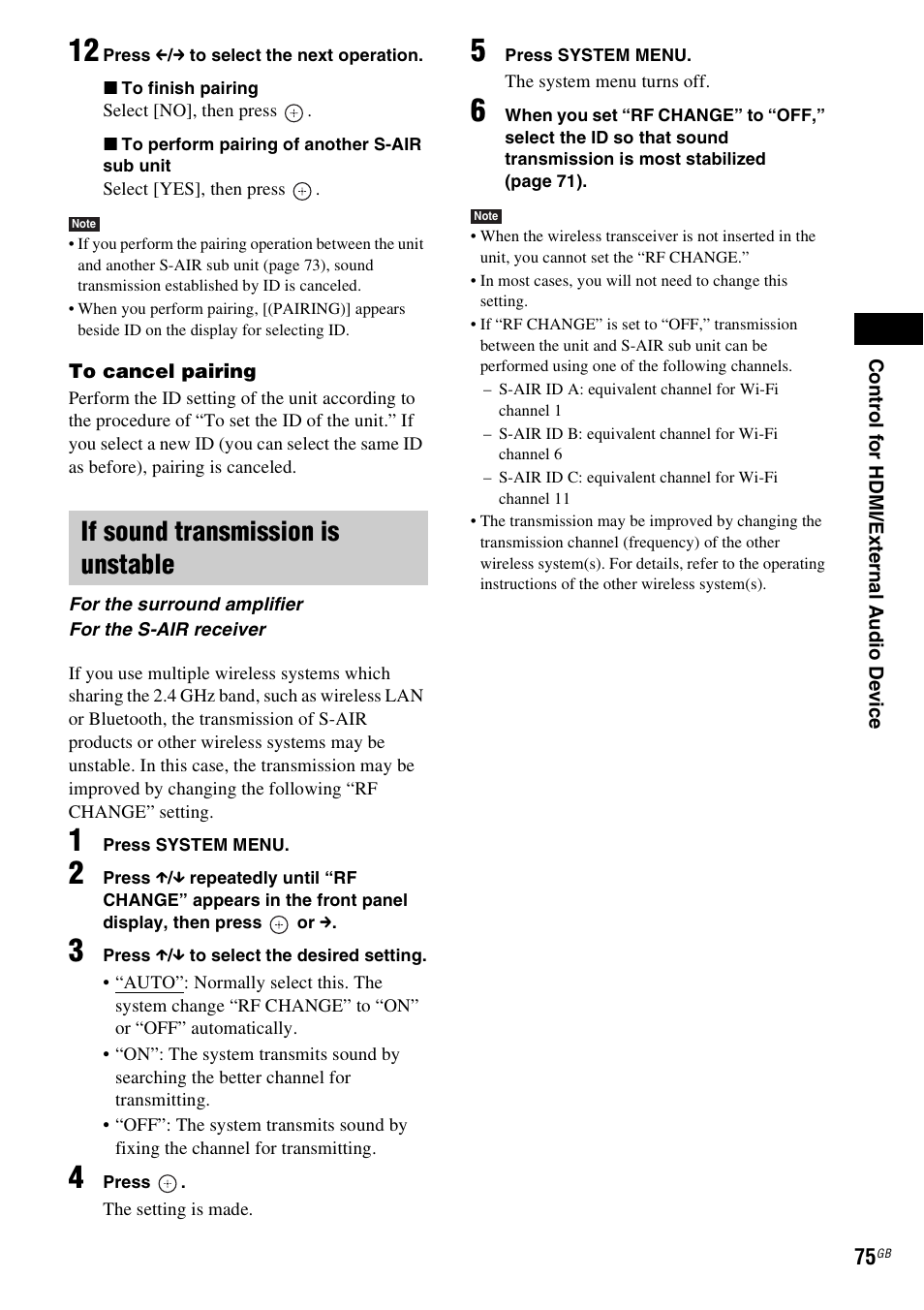 If sound transmission is unstable | Sony DAV-DZ360WA User Manual | Page 75 / 112