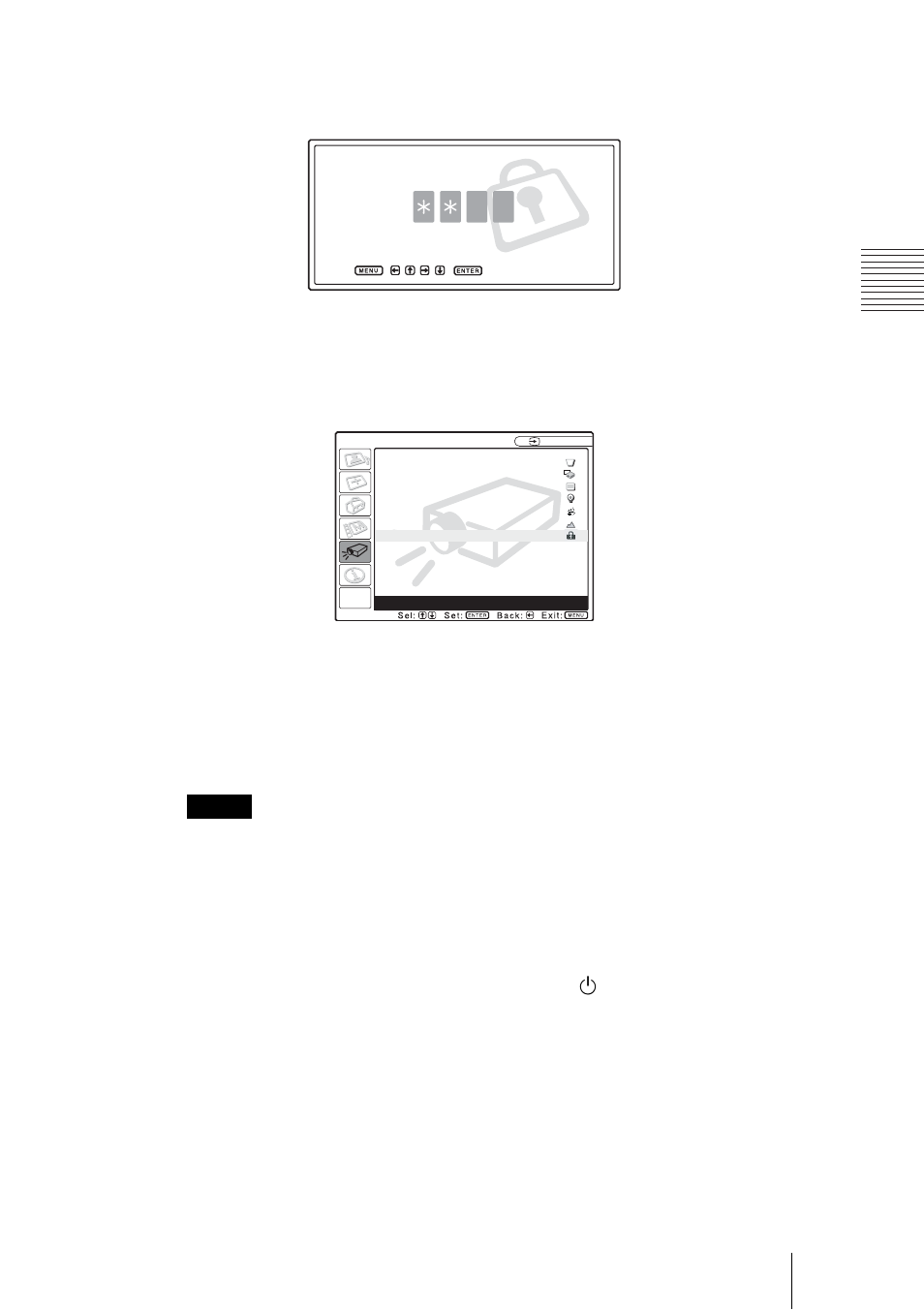 Invalid password, Message, The security lock is completed | Sony PX35 User Manual | Page 27 / 165