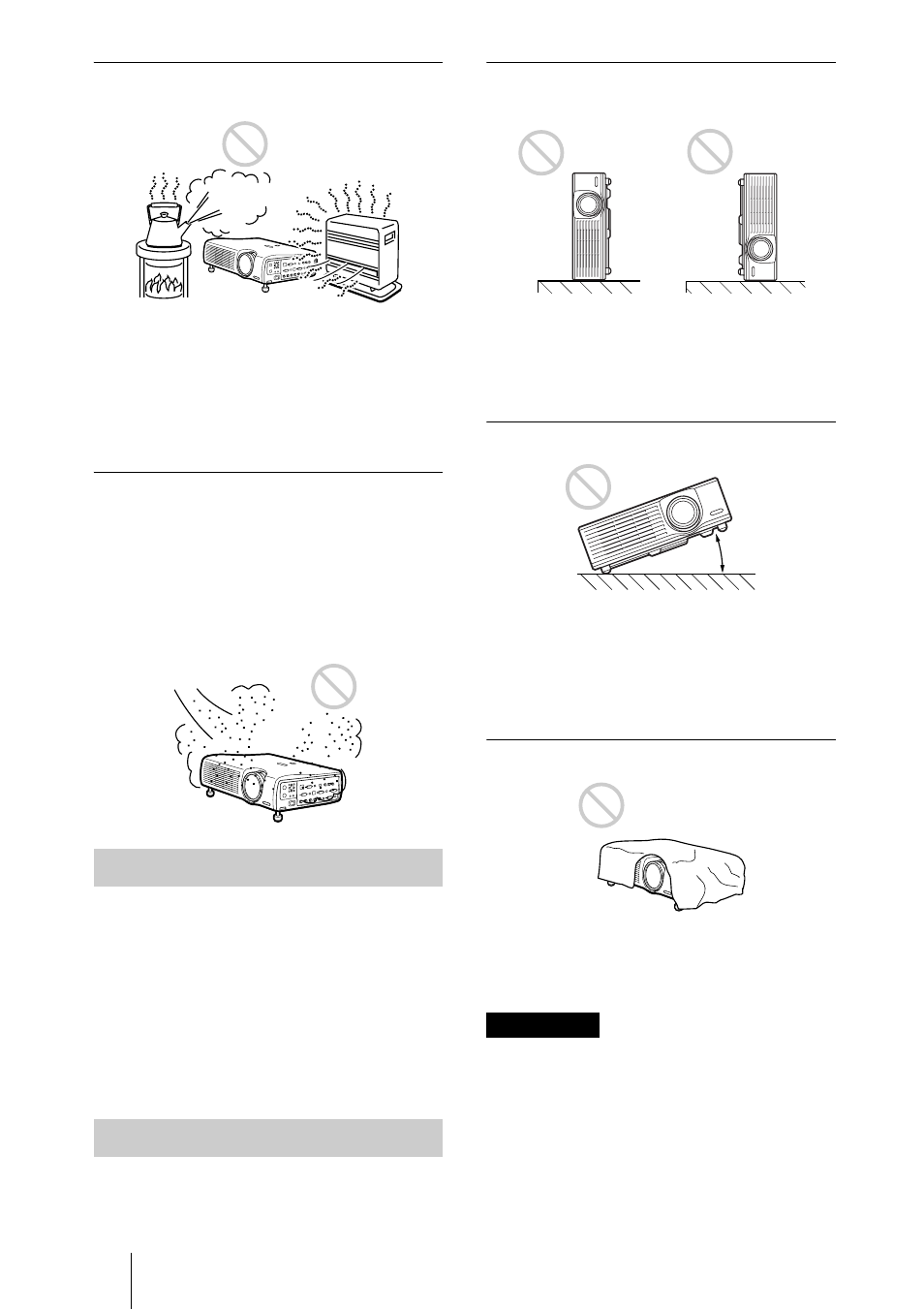 Utilisation à haute altitude, Positions déconseillées | Sony PX35 User Manual | Page 59 / 165