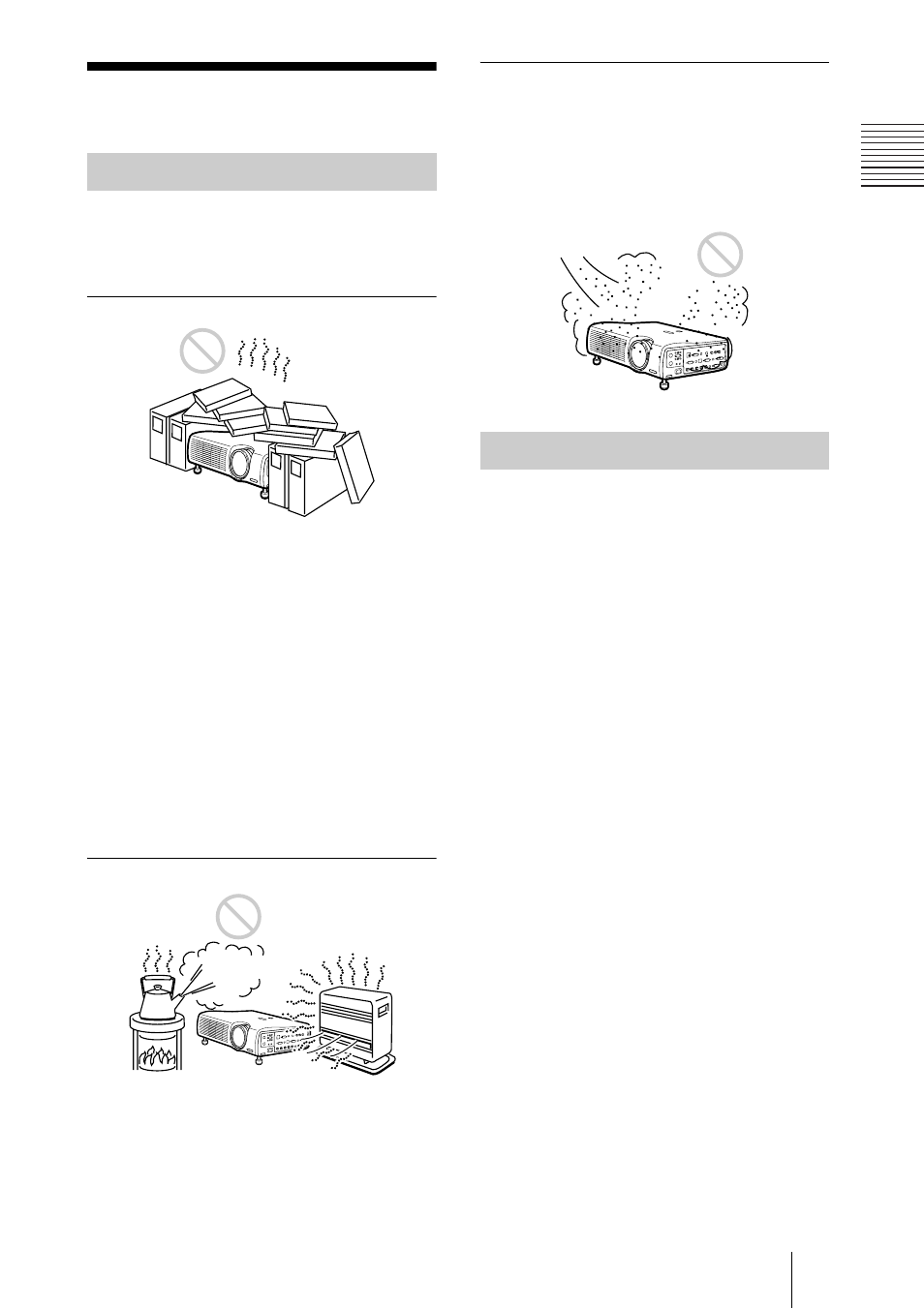 Notes on installation, Unsuitable installation, Usage in high altitude | Sony PX35 User Manual | Page 7 / 165