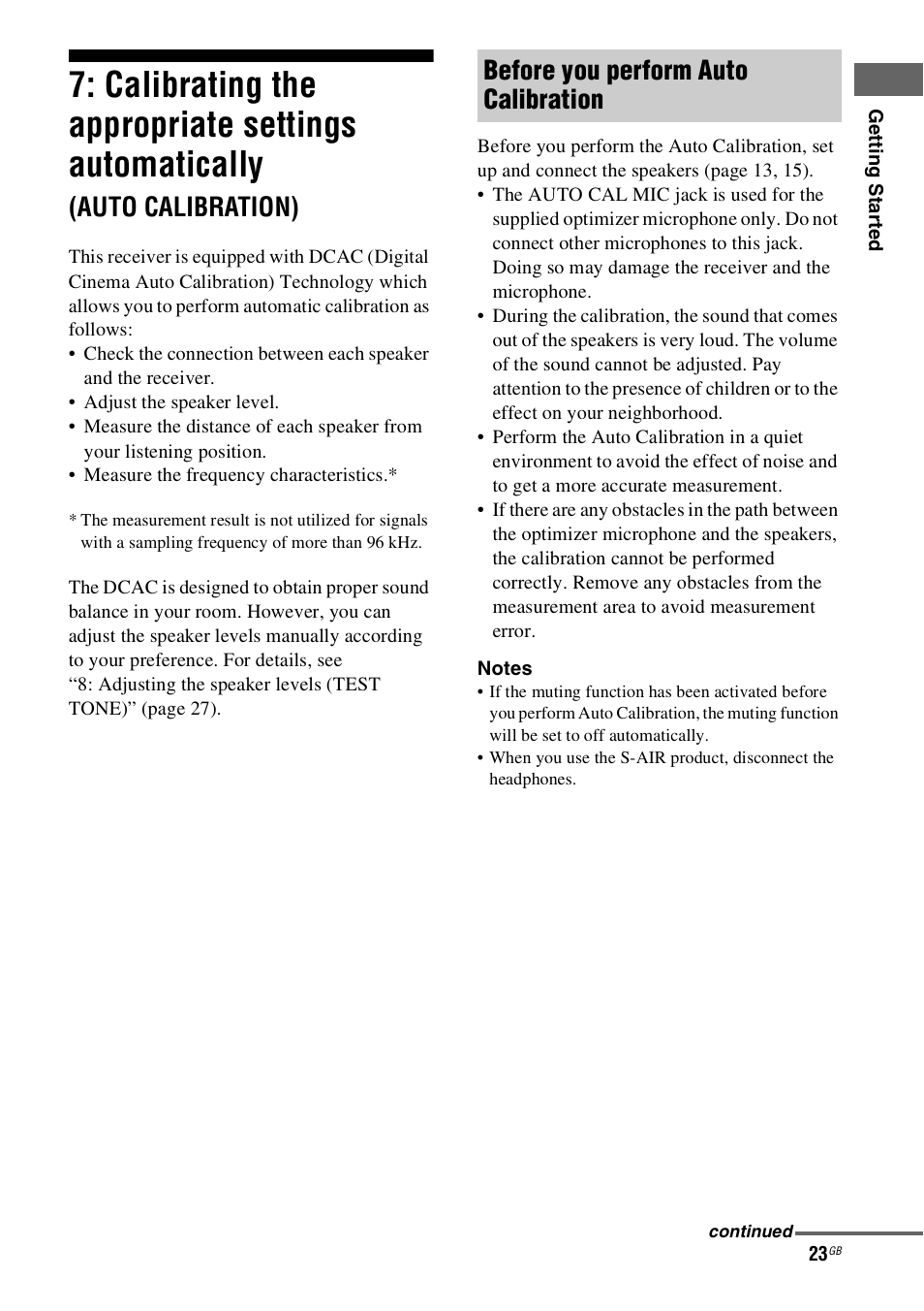 Calibrating the appropriate settings, Automatically, Auto calibration) | Calibrating the appropriate settings automatically, Before you perform auto calibration | Sony 4-130-031-11(3) User Manual | Page 23 / 72