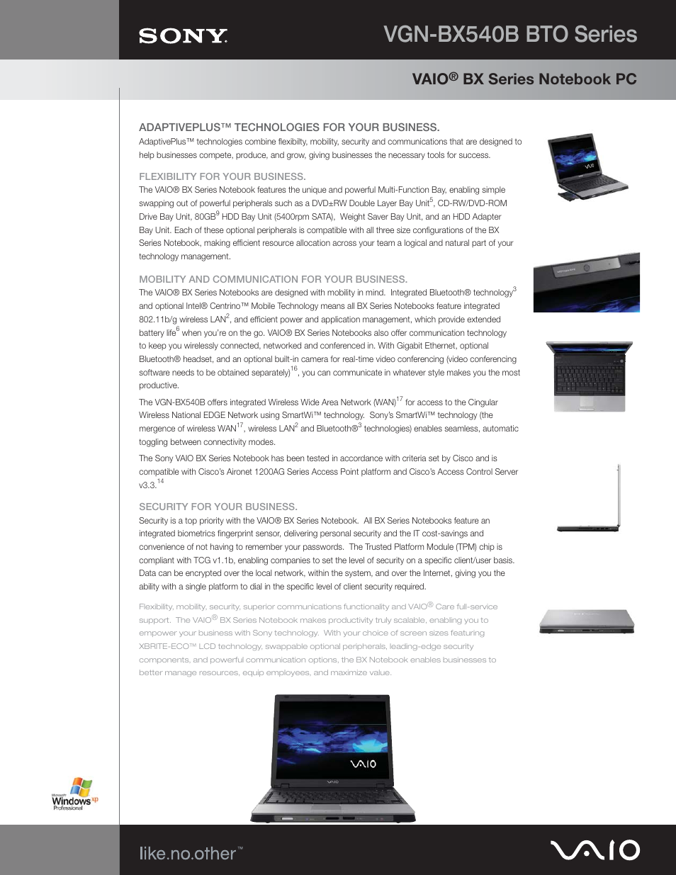 Sony BX540-BTO User Manual | 3 pages
