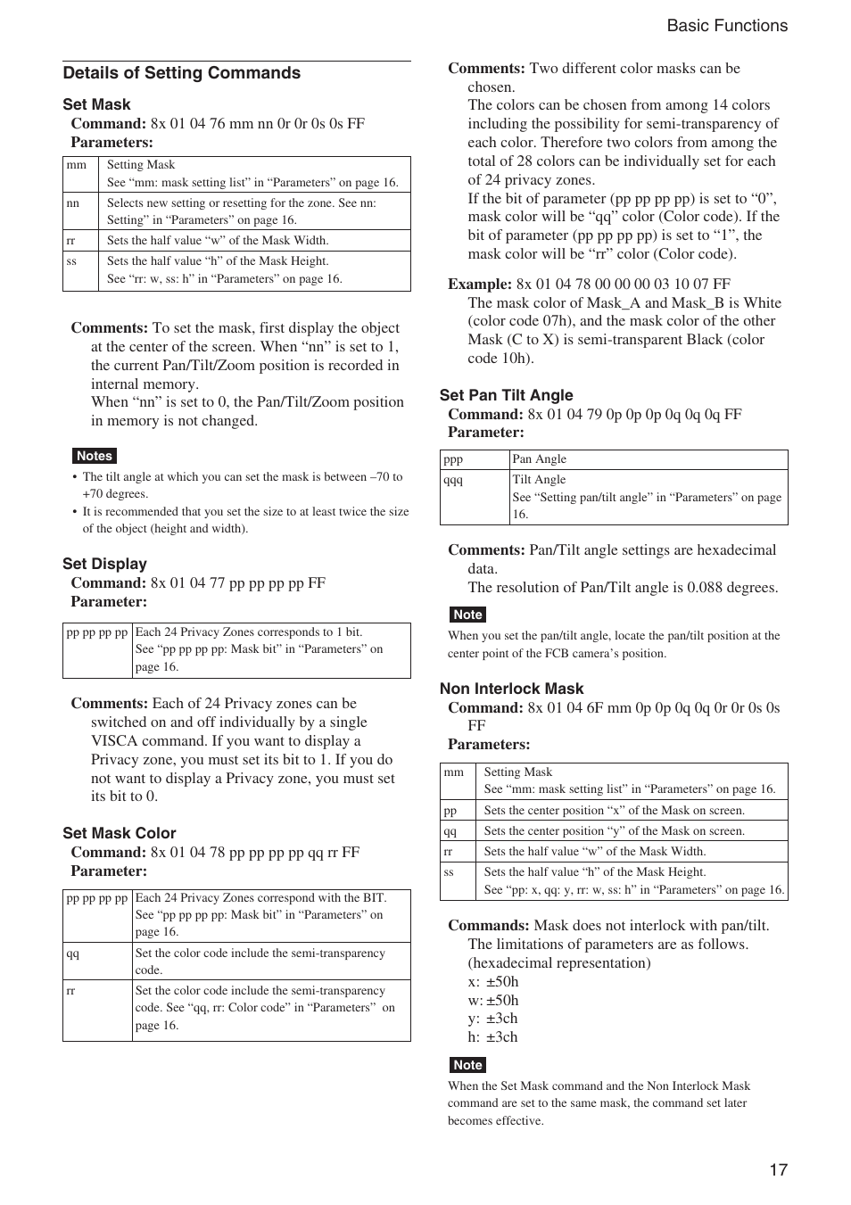 17 basic functions details of setting commands | Sony EX480CP User Manual | Page 17 / 65