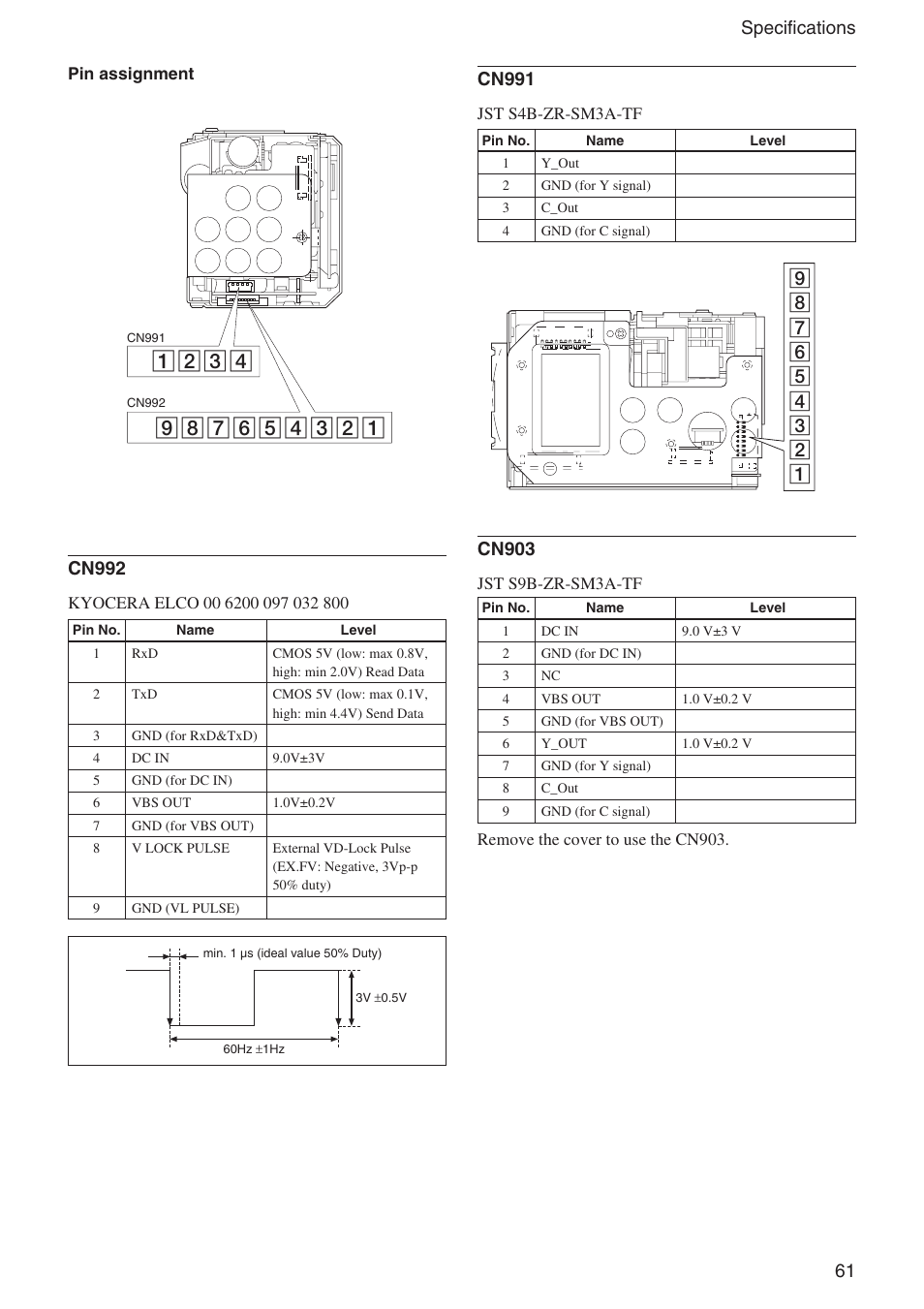 61 specifications, Cn992, Cn903 | Sony EX480CP User Manual | Page 61 / 65