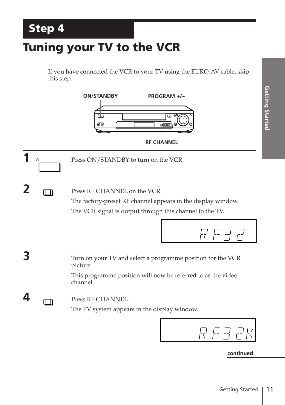 Tuning your tv to the vcr, Step 4 | Sony SLV-E580EG User Manual | Page 11 / 72