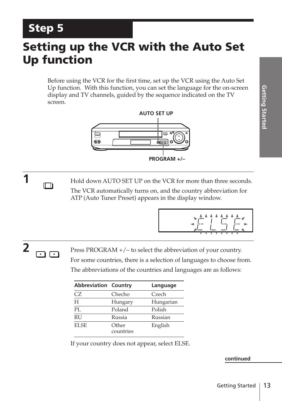 Setting up the vcr with the auto set up function, Step 5 | Sony SLV-E580EG User Manual | Page 13 / 72