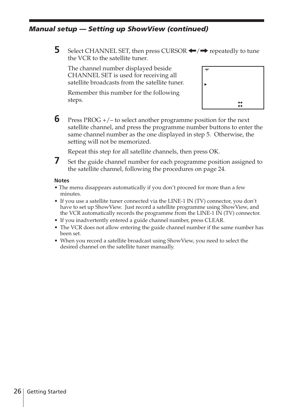 Manual setup — setting up showview (continued) | Sony SLV-E580EG User Manual | Page 26 / 72