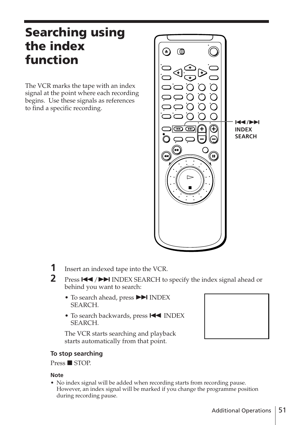 Searching using the index function | Sony SLV-E580EG User Manual | Page 51 / 72