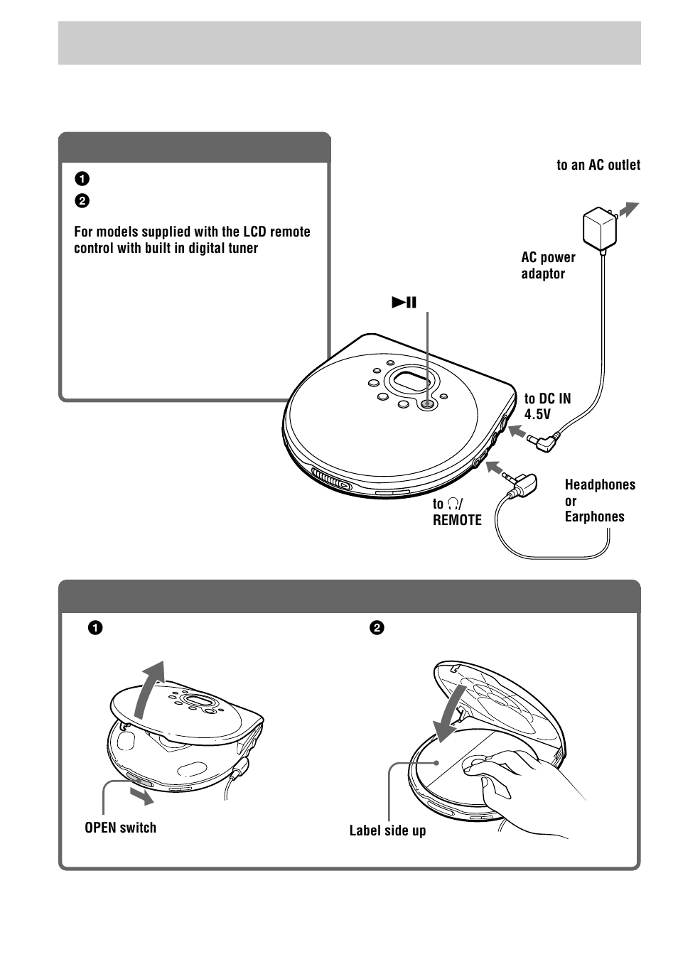 Playing a cd, Connect your cd player, Insert a cd | 1 . connect your cd player, 2 . insert a cd | Sony D-FJ75TR User Manual | Page 6 / 32