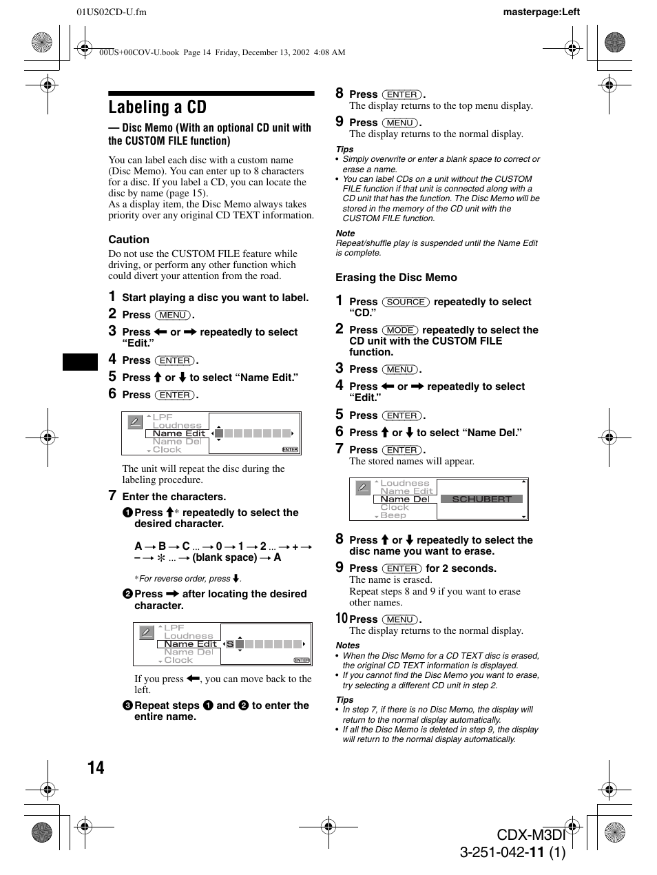 Labeling a cd | Sony CDX-M3DI User Manual | Page 14 / 36