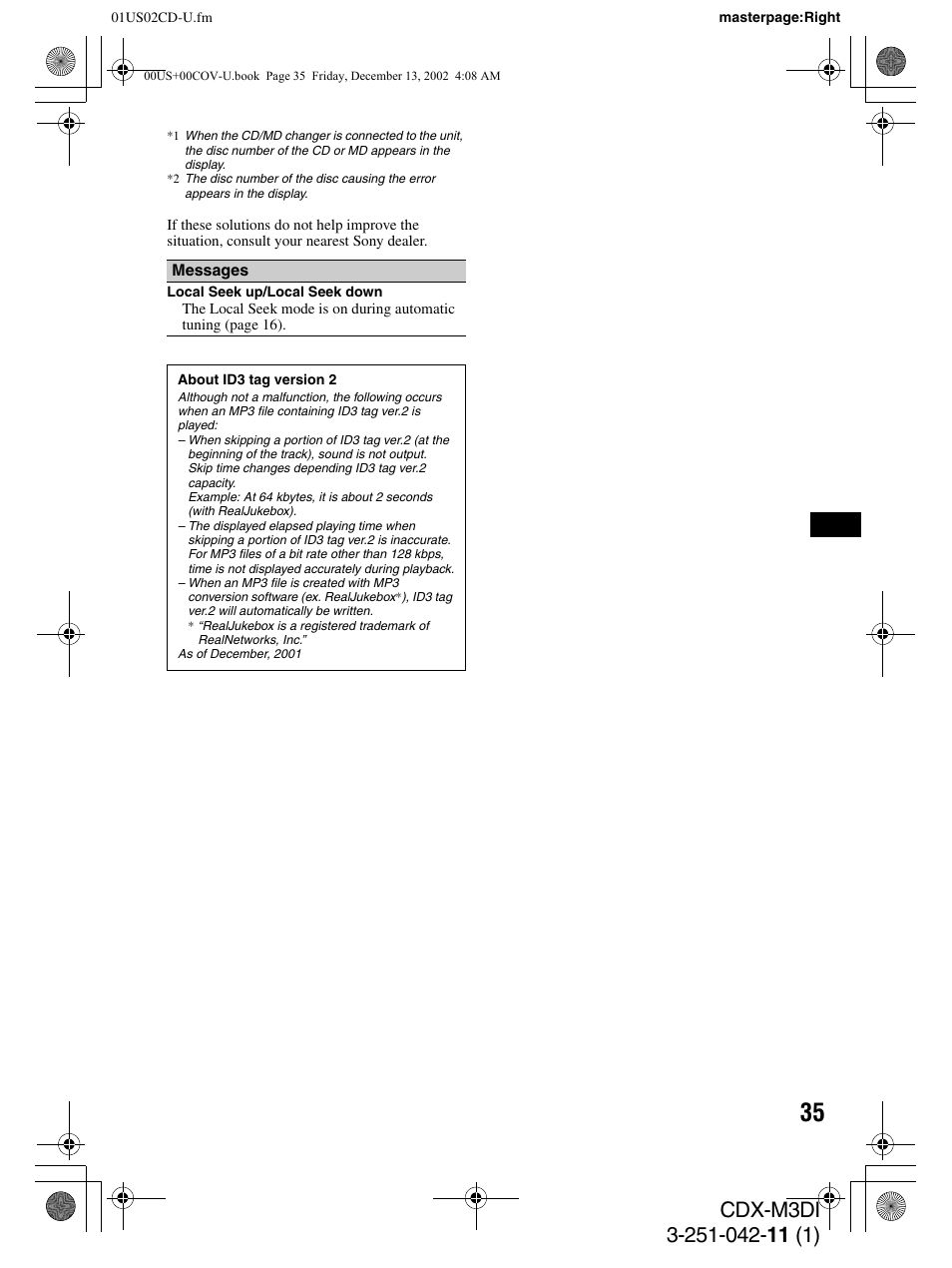 Sony CDX-M3DI User Manual | Page 35 / 36