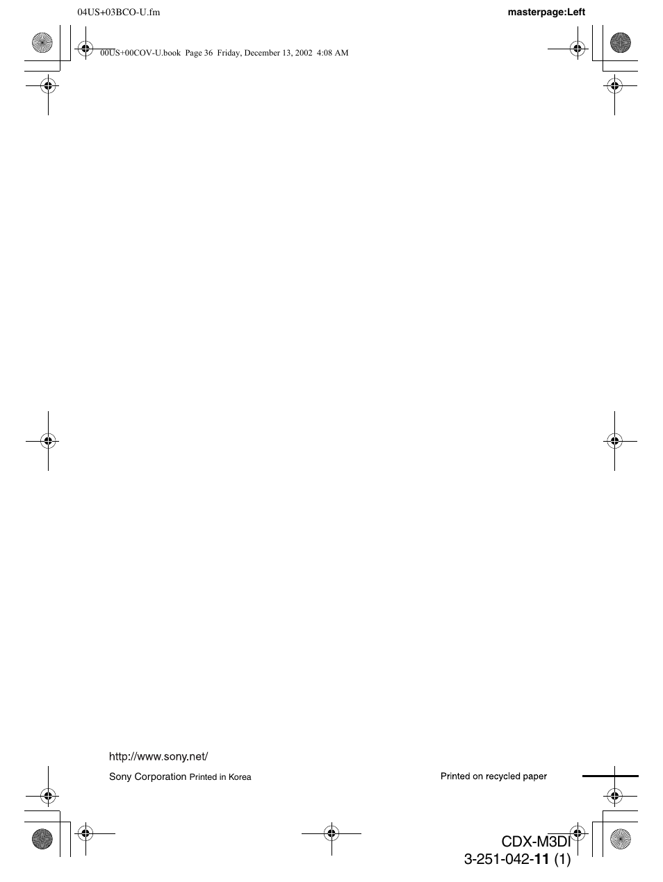 Sony CDX-M3DI User Manual | Page 36 / 36