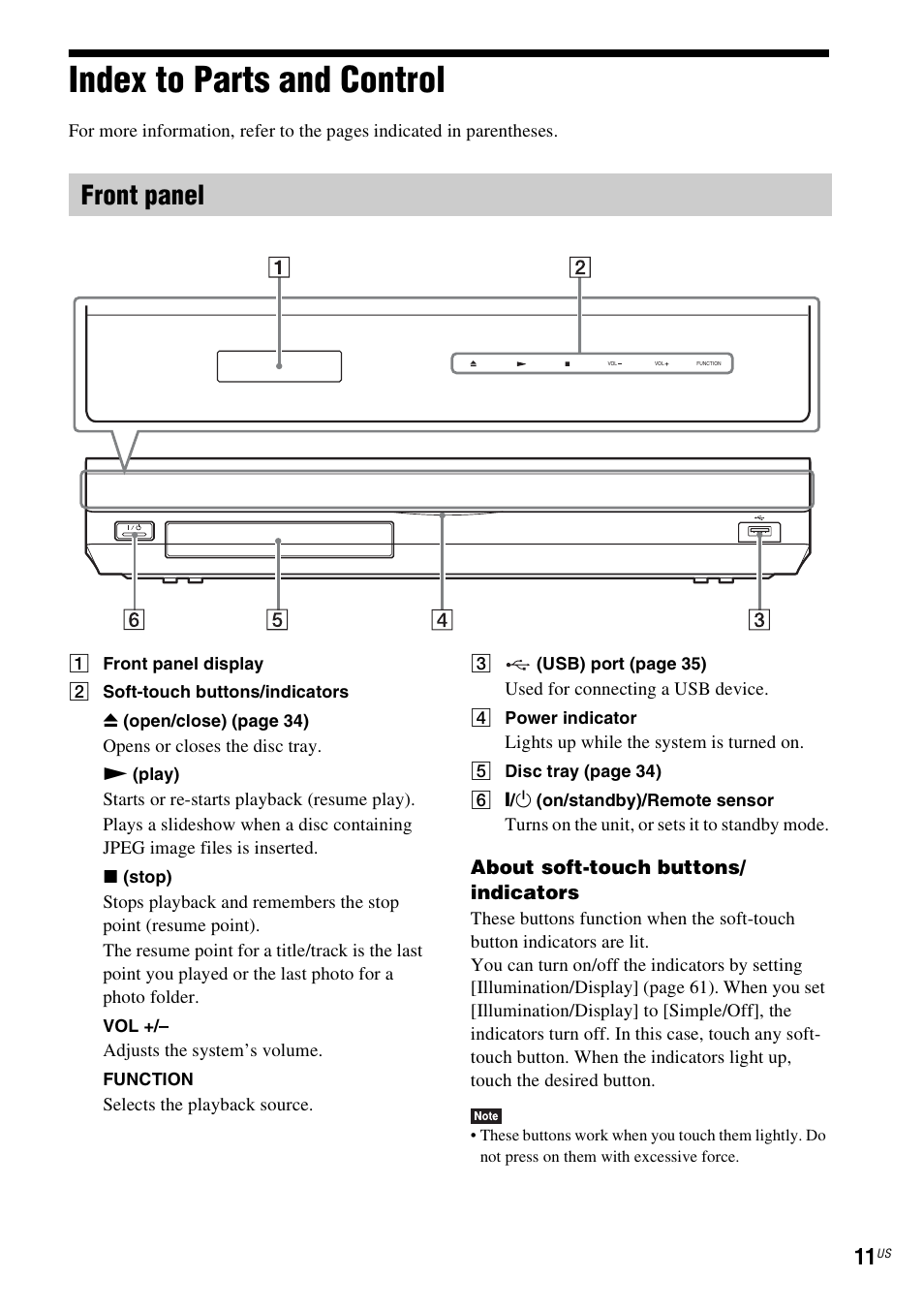 Index to parts and control, Front panel | Sony BDVE580 User Manual | Page 11 / 80