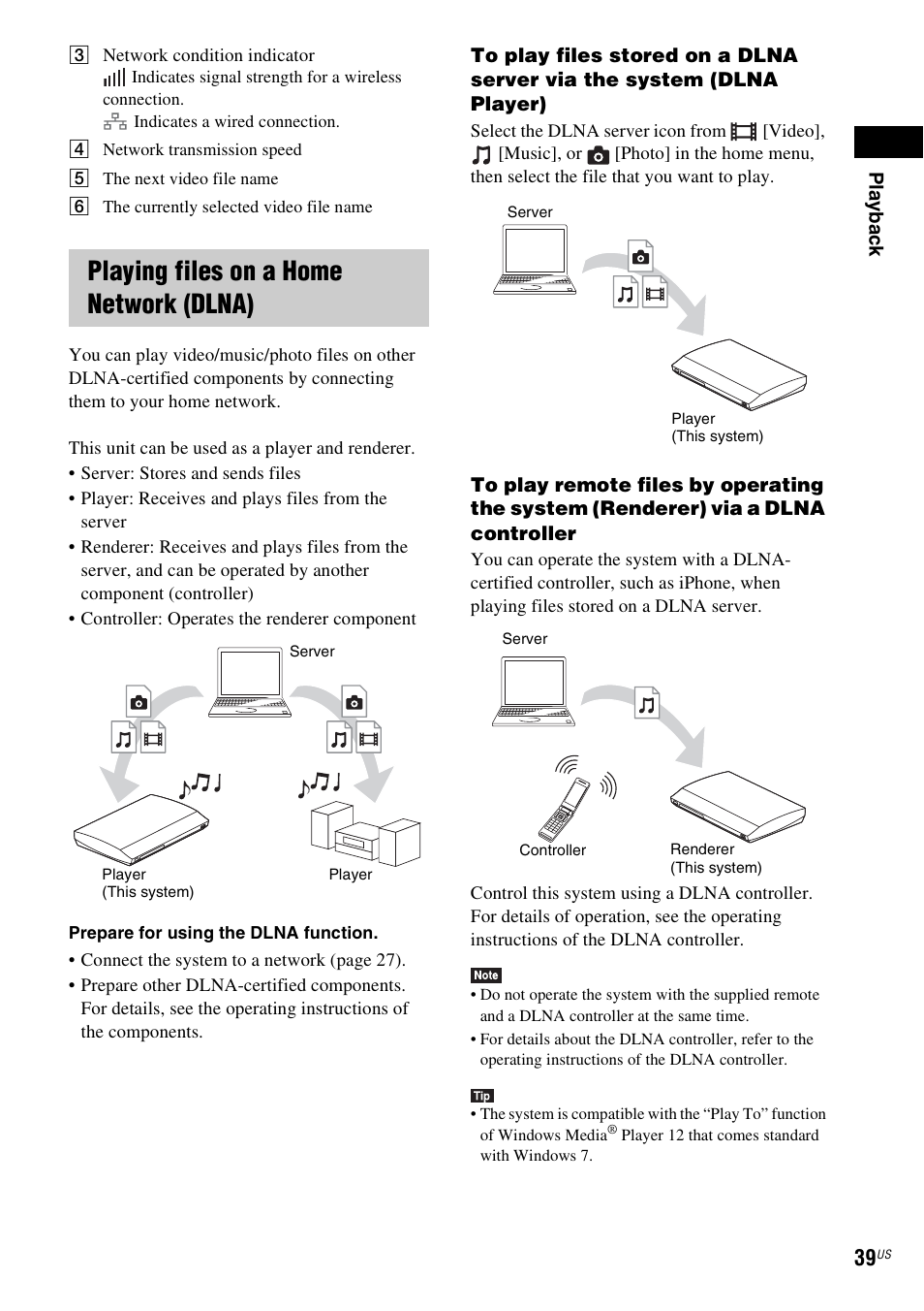 Playing files on a home network (dlna) | Sony BDVE580 User Manual | Page 39 / 80