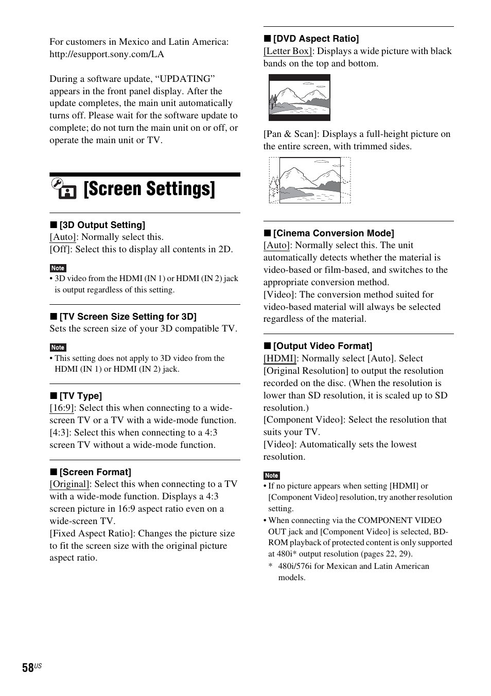 Screen settings | Sony BDVE580 User Manual | Page 58 / 80