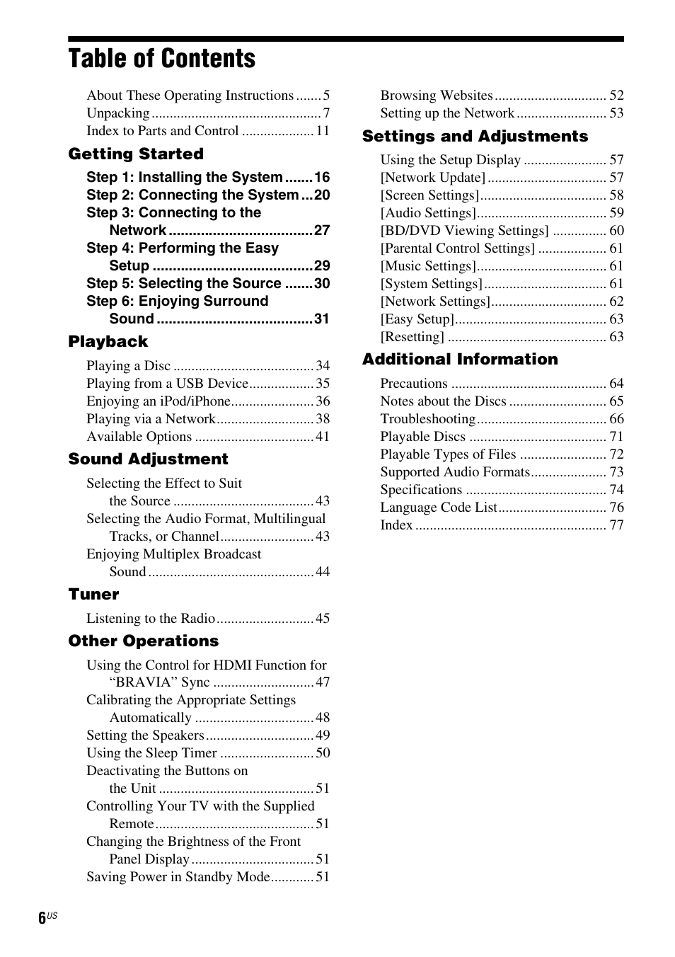 Sony BDVE580 User Manual | Page 6 / 80