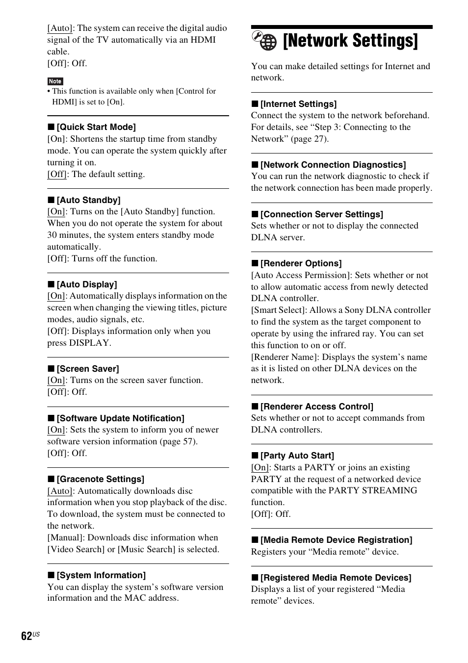 Network settings | Sony BDVE580 User Manual | Page 62 / 80