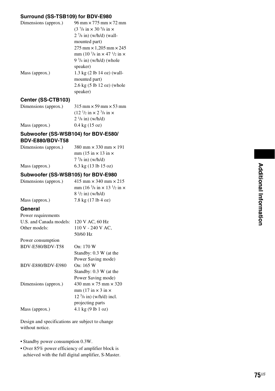 Ad ditio n al inf o rm at ion | Sony BDVE580 User Manual | Page 75 / 80