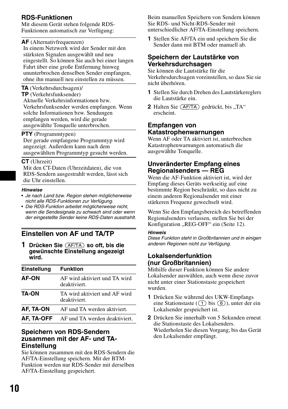 Einstellen von af und ta/tp | Sony CDX-GT300S User Manual | Page 28 / 100