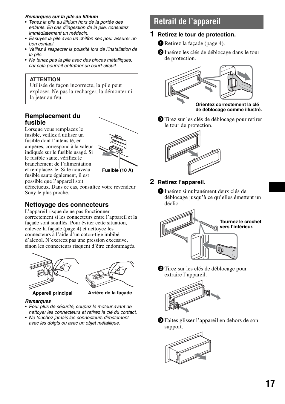 Retrait de l’appareil | Sony CDX-GT300S User Manual | Page 55 / 100