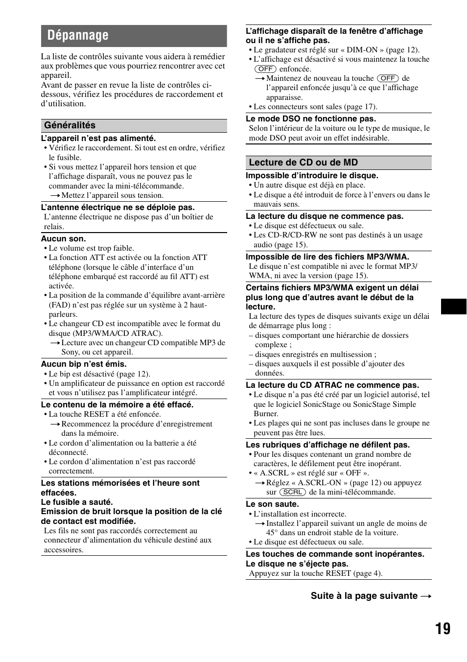 Dépannage | Sony CDX-GT300S User Manual | Page 57 / 100