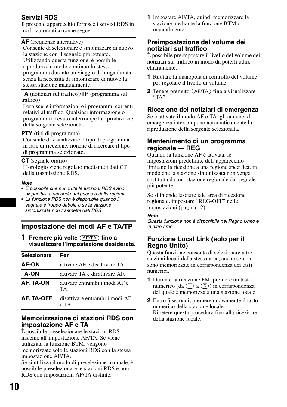 Impostazione dei modi af e ta/tp | Sony CDX-GT300S User Manual | Page 68 / 100