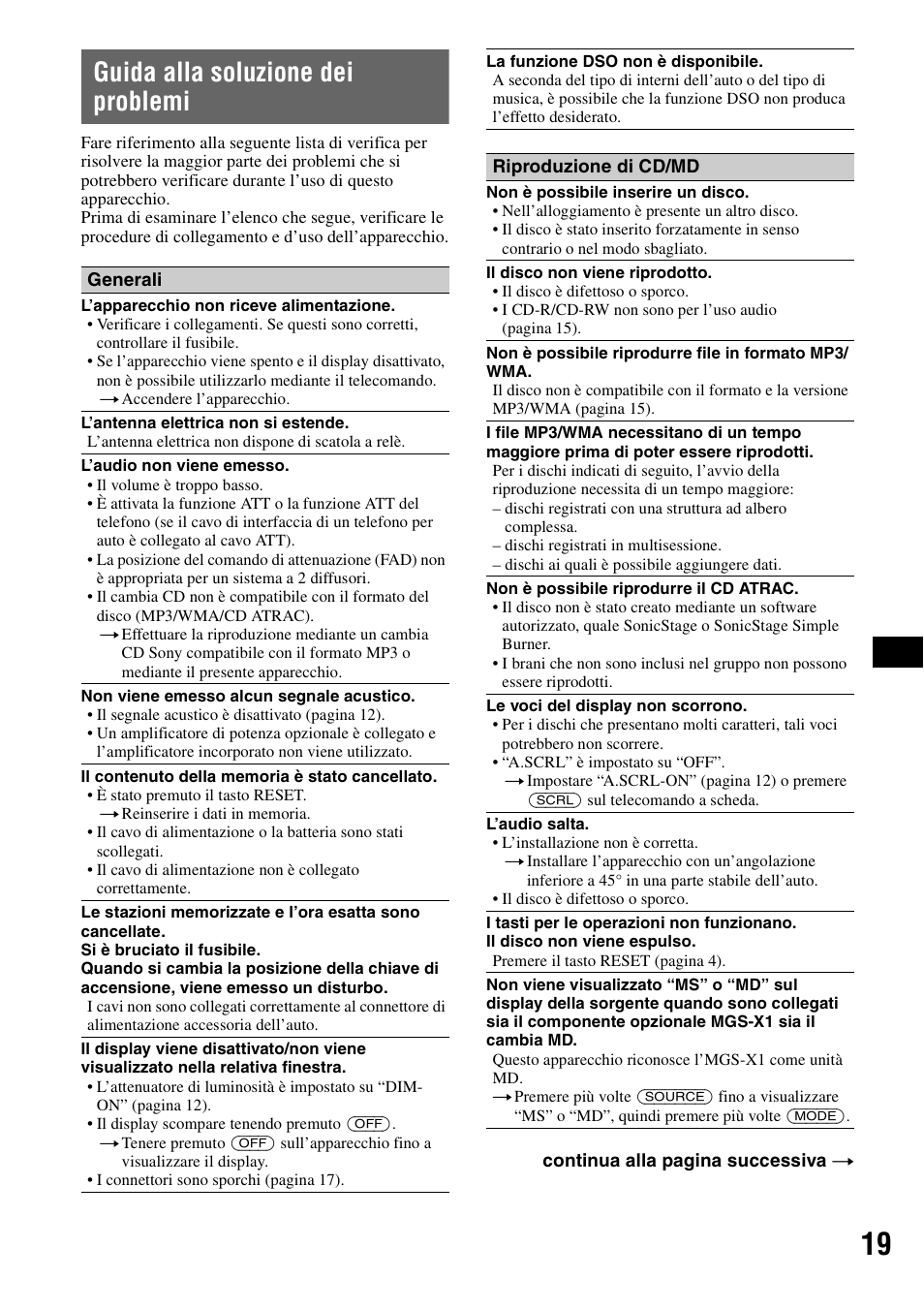 Guida alla soluzione dei problemi | Sony CDX-GT300S User Manual | Page 77 / 100