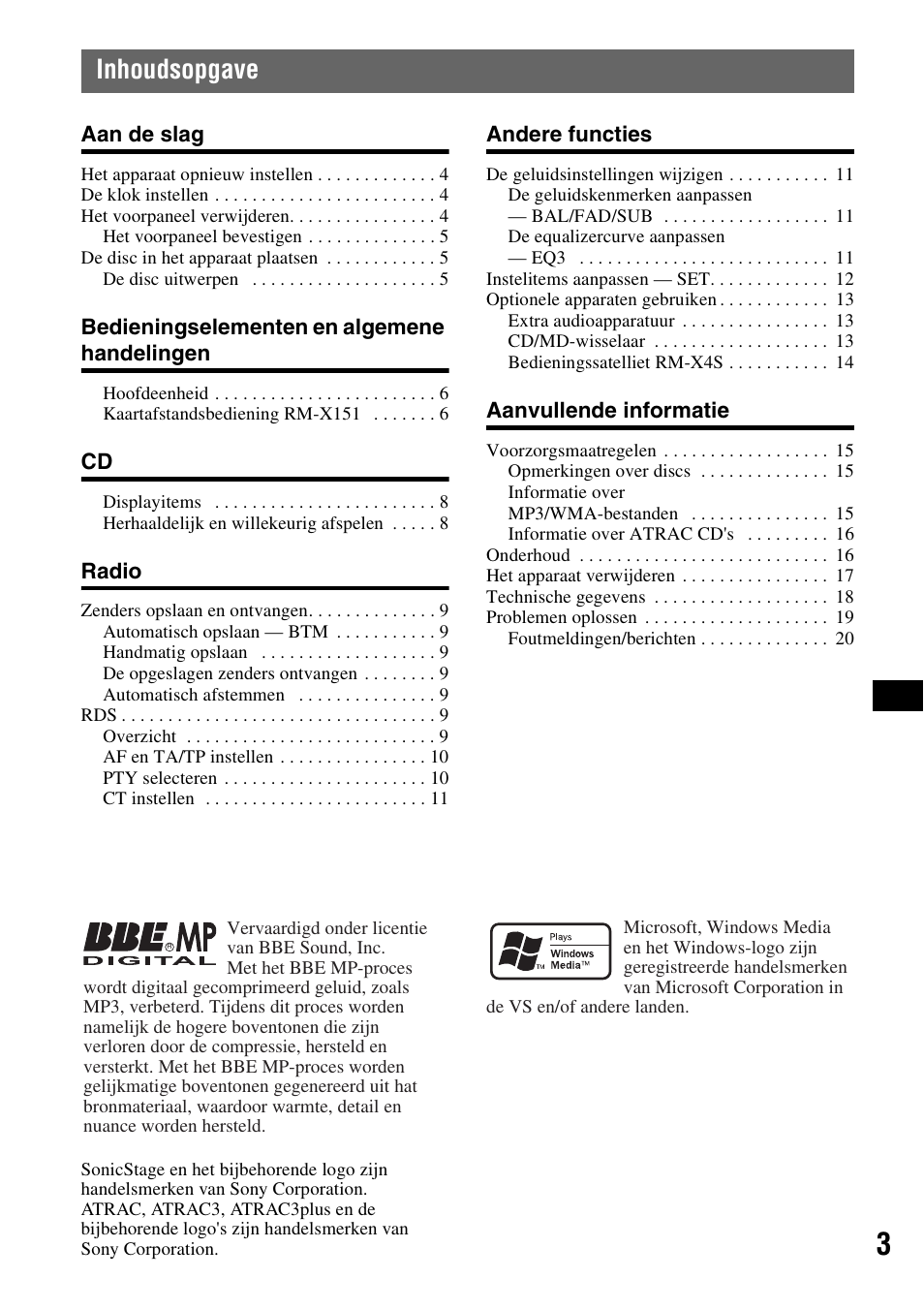 Inhoudsopgave | Sony CDX-GT300S User Manual | Page 81 / 100