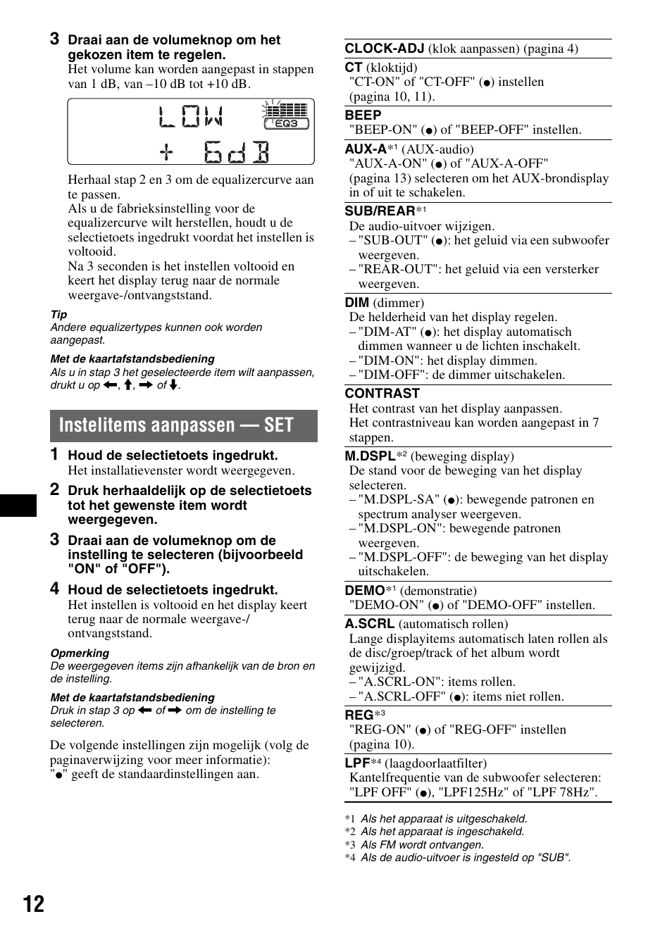 Instelitems aanpassen - set, Instelitems aanpassen — set | Sony CDX-GT300S User Manual | Page 90 / 100