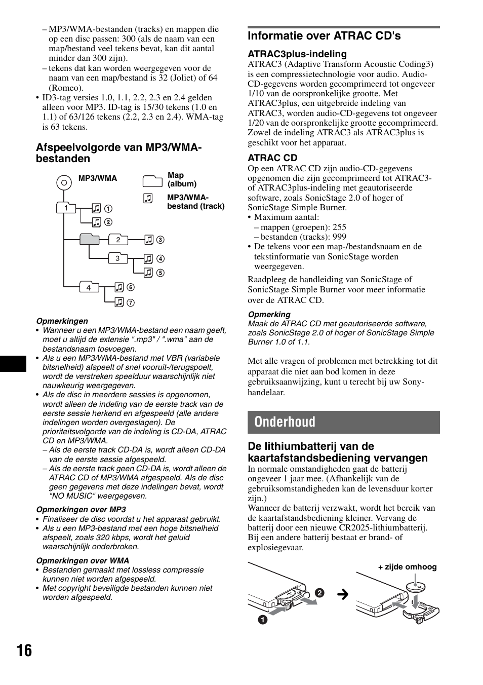 Informatie over atrac cd's, Onderhoud, Afspeelvolgorde van mp3/wma- bestanden | Sony CDX-GT300S User Manual | Page 94 / 100