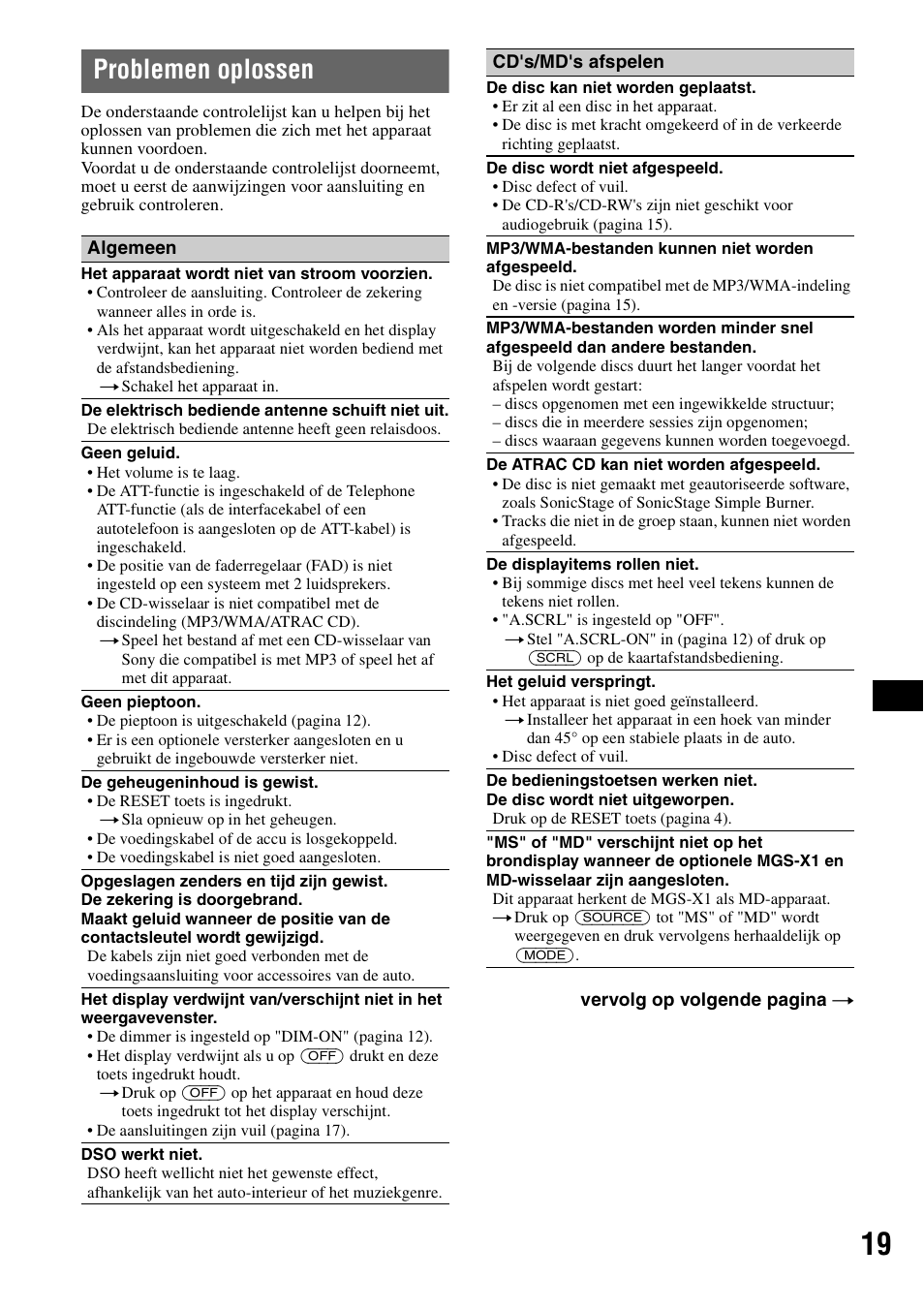 Problemen oplossen | Sony CDX-GT300S User Manual | Page 97 / 100