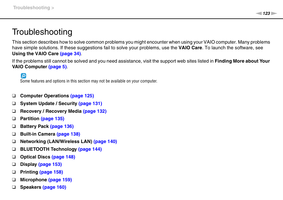 Troubleshooting | Sony VAIO VPCF2 User Manual | Page 123 / 174