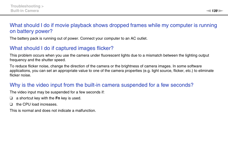 What should i do if captured images flicker | Sony VAIO VPCF2 User Manual | Page 139 / 174