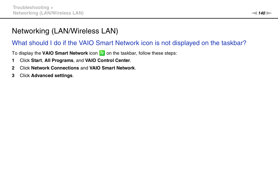 Networking (lan/wireless lan), Lan) | Sony VAIO VPCF2 User Manual | Page 140 / 174