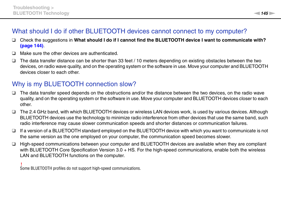 Why is my bluetooth connection slow | Sony VAIO VPCF2 User Manual | Page 145 / 174