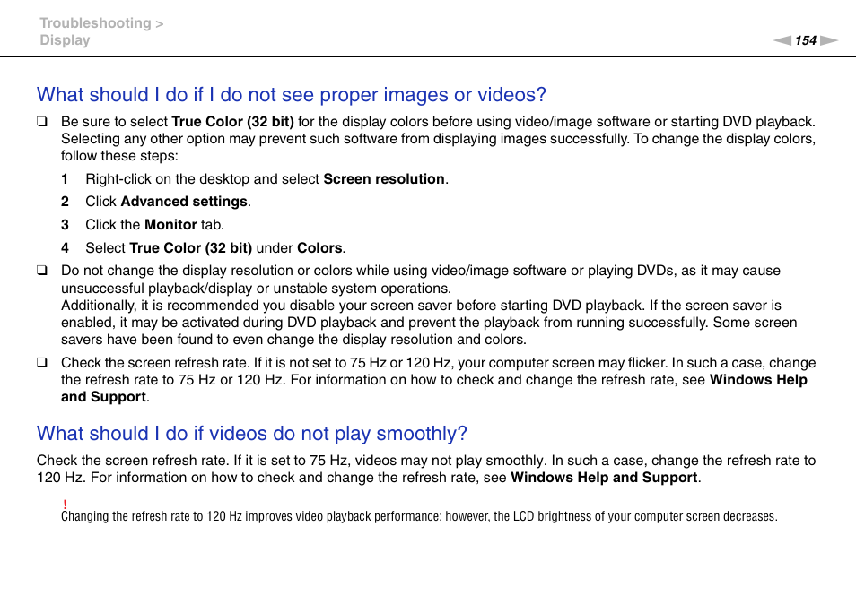 What should i do if videos do not play smoothly | Sony VAIO VPCF2 User Manual | Page 154 / 174