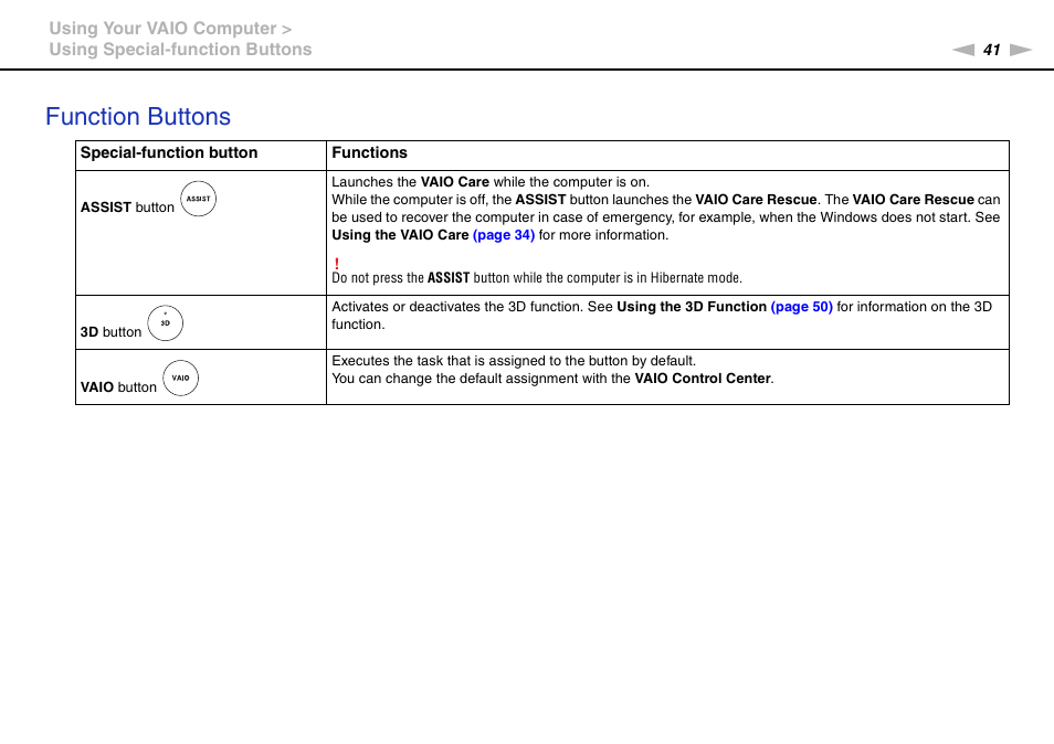 Function buttons | Sony VAIO VPCF2 User Manual | Page 41 / 174