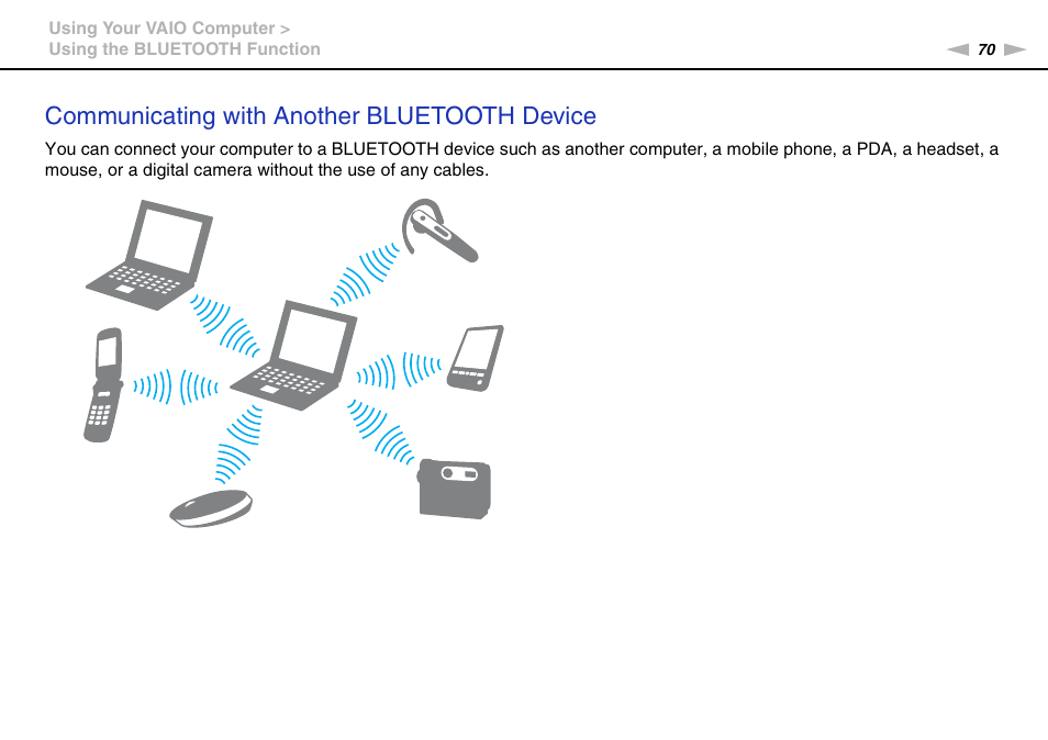 Communicating with another bluetooth device | Sony VAIO VPCF2 User Manual | Page 70 / 174