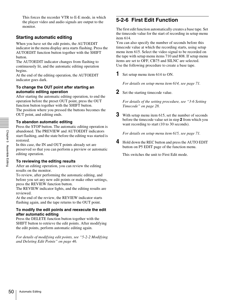 2-6 first edit function, First edit function | Sony HDW-S280 User Manual | Page 50 / 94