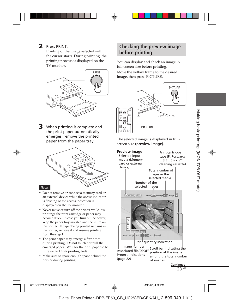 Checking the preview image before printing | Sony DPP-FP50 User Manual | Page 23 / 100