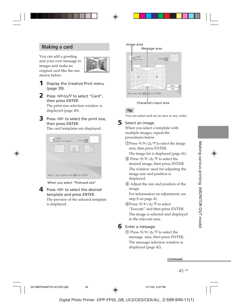 Making a card | Sony DPP-FP50 User Manual | Page 45 / 100