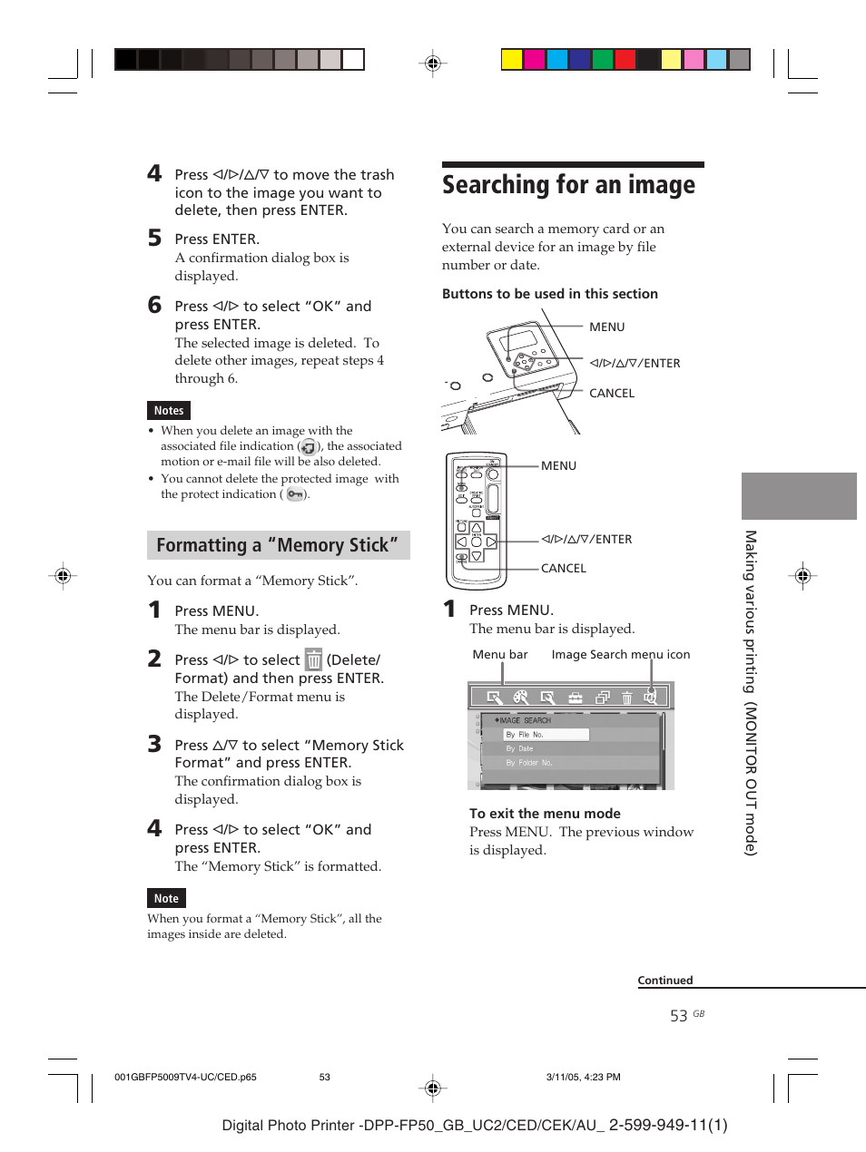 Searching for an image | Sony DPP-FP50 User Manual | Page 53 / 100