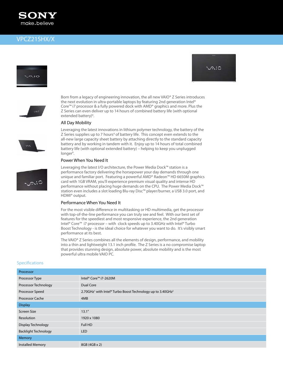 Sony VPCZ21SHX/X User Manual | 4 pages