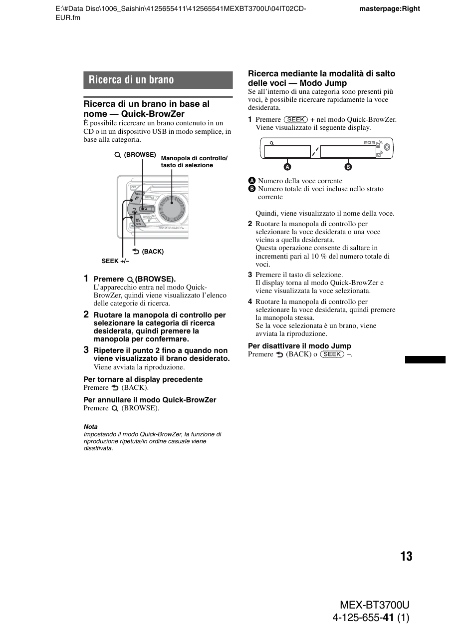 Ricerca di un brano | Sony Bluetooth BT3700U User Manual | Page 115 / 180